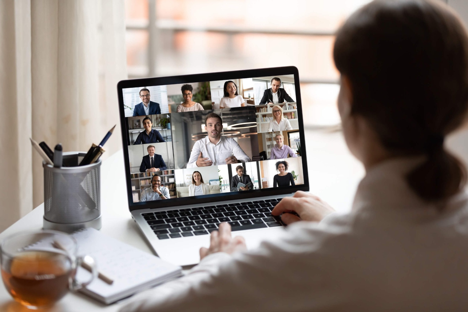 Team on a live video call for a preview workshop